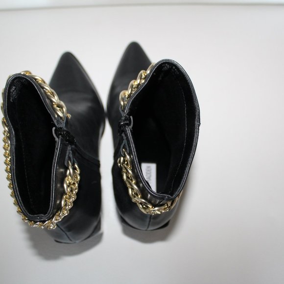NEW STEVE MADDEN PERLINA BLACK LEATHER BOOTIE BOOTS WITH CHAIN DETAILS 9.5 - Picture 8 of 9